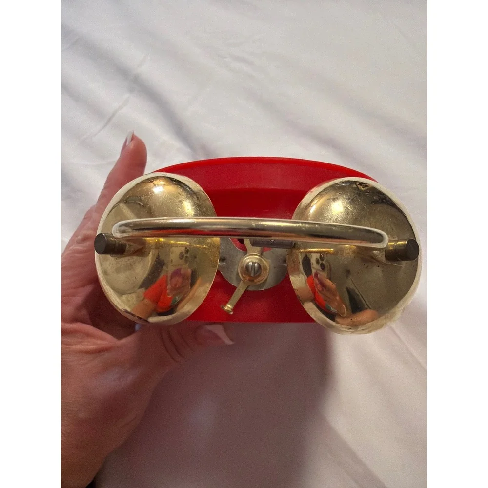 Vintage Kool-Aid Man Twin Bell Alarm Clock Red Gold Tone Manual Wind Up Retro